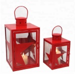 Set Of 2 table light with red star decoration Christmas mini metal lanterns