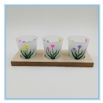 Set of 3 glass vintage candle holders with flower pattern for restaurant