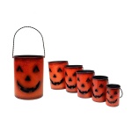 Pumpkin Jack-O-Lantern Metal Candle Holders, Halloween Luminaries Set of 5