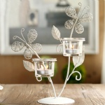 Tealight Glass Votive candle 3 holders with iron butterfly design european-style creative