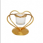 Gold metal wire heart shape decorative metal candle holder with glass tealight holder