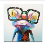 3D Abstract Canvas Handpainted  Oil Painting Pop Frog with Glasses on Canvas Wall Art decor