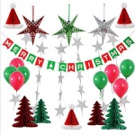 Paper Honeycomb Party Decorations Merry Christmas tree hat star balloon Bunting Banner Flag