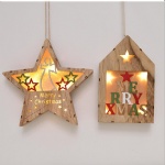 hanging gift Wooden star house with led light Pendant wall decoration for Christmas Decoration