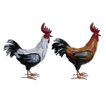 Outdoor Garden Handmade Black and White Metal Rooster Decoration